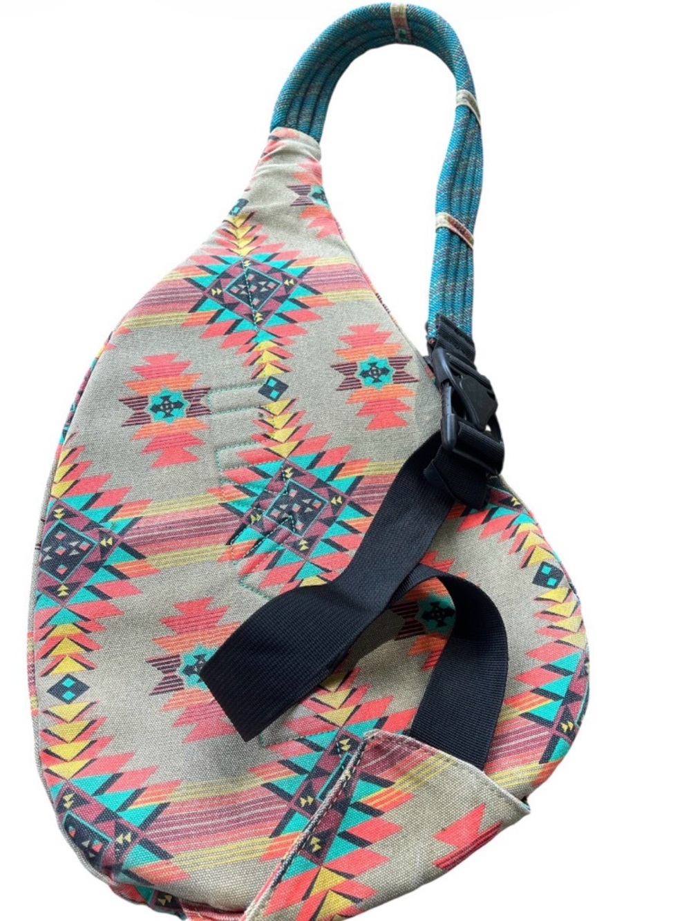 Kavu Beige Sling Pack with Teal & Coral Aztec Print Crossbody - Picture 3 of 6